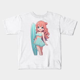 Cute girl in bikini with a surfboard Kids T-Shirt